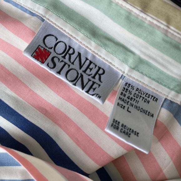 VTG 80s Corner Stone Pastel Stripe Shirt L XL Oversized Short Sleeve Button Up - Picture 2 of 9